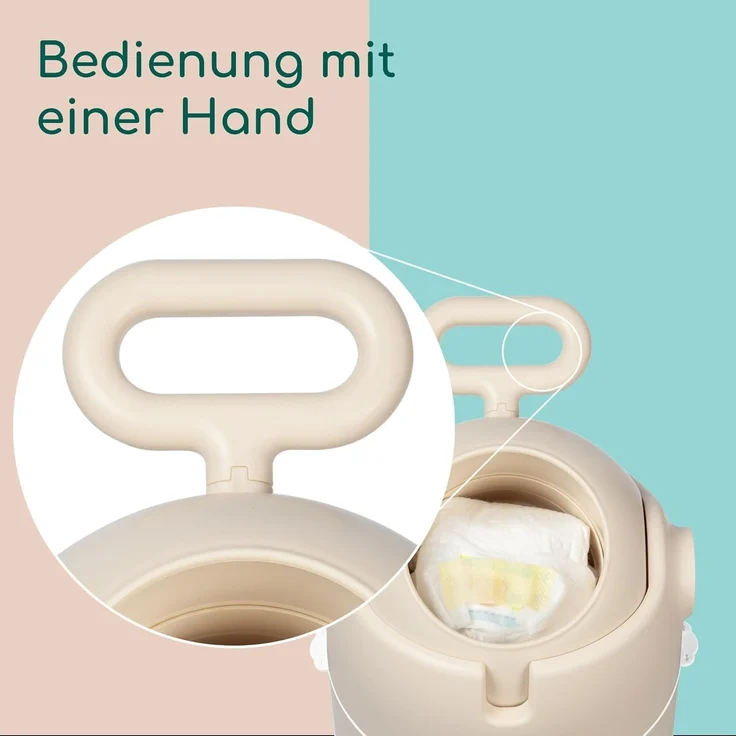 Bebeconfort geruchsdichter Windeleimer Größe M, Windeleimer, Deckel geruchsdicht, für alle Müllbeutel, für bis zu 20 Windeln, Bedienung mit einer Hand, praktische Größe, leicht zu reinigen, Sand – Bild 6