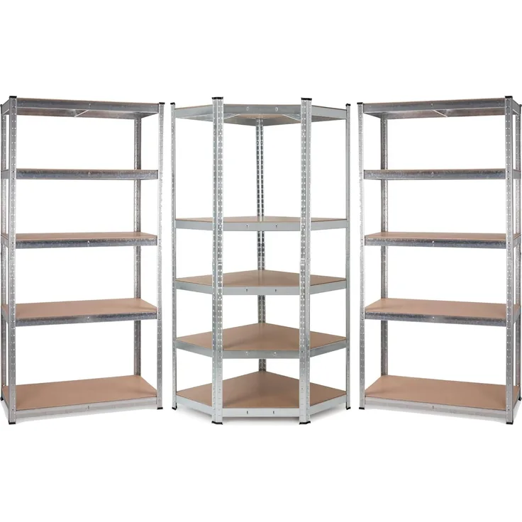 Stagecaptain Schwerlastregal Lager-Eckregal Extended Set - 2 x gerade Regale & 1 x Eckregal, Tragkraft pro Boden: 175 kg, gesamt 875 kg je Regal