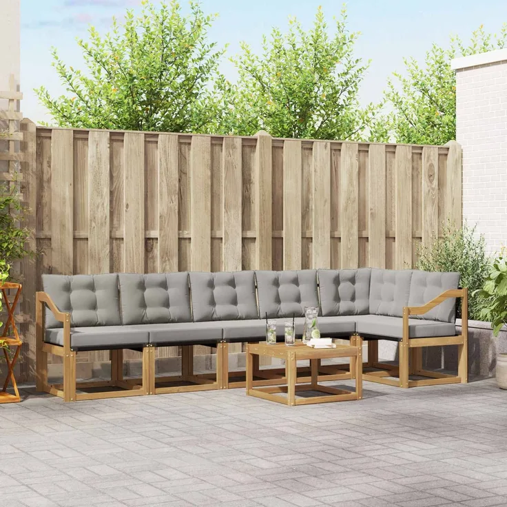 vidaXL Outdoor-Sofagarnitur 7 stk. 6-Sitzer Weiß und Hellgrau 3389557