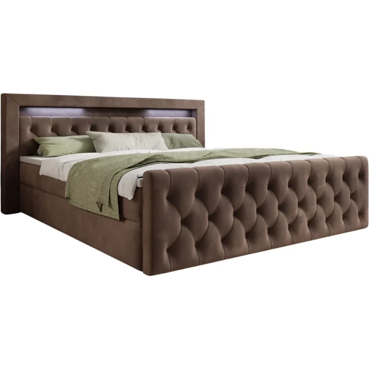 thematys Boxbett LED mit Bettkasten 200x200cm, mit Bonnellfederkernmatratze H3, Bouclé/Velours, mit Stauraum, mit 3 cm Topper, Taupe (Velutto 29), Art.-Nr. S04JN0YR5DJ – Bild 4