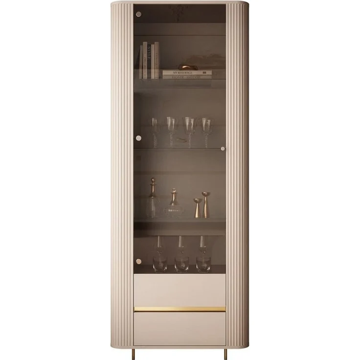 ALLHOUSE24 Vitrine MIRACLE Sandbeige, Glasvitrine, Rillenstruktur, Metallfüße (1x Vitrine) Breite 76 cm – Bild 1
