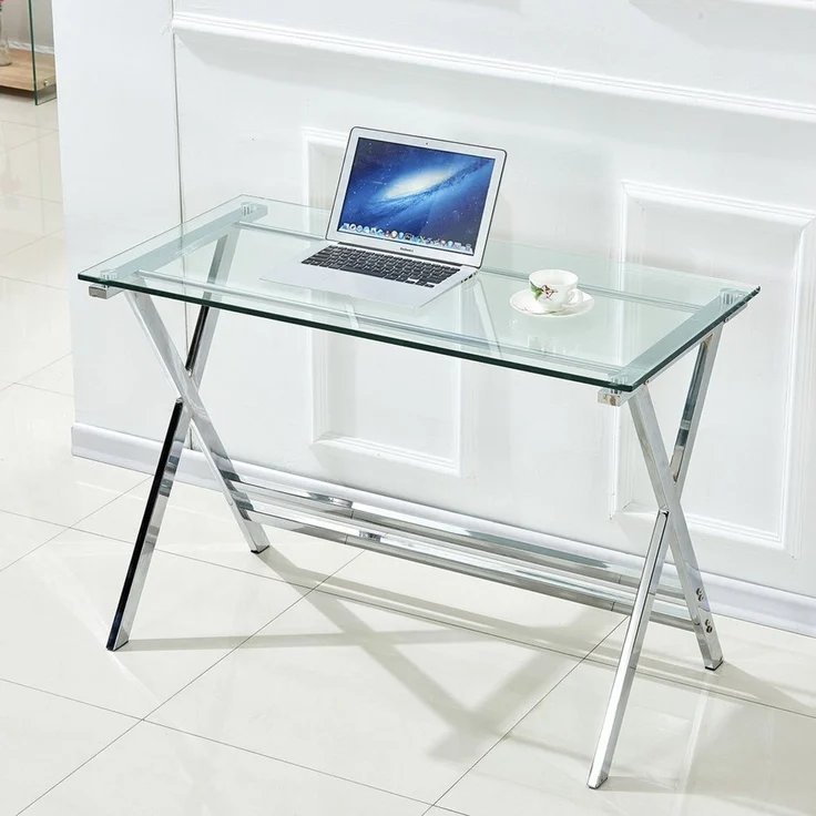 Celya Computertisch Sofatisch aus Glas (Transparente Tischplatte aus gehärtetem Glas, abgerundete Kanten), Ideal für Wohnzimmer, Schlafzimmer, Homeoffice – Bild 1