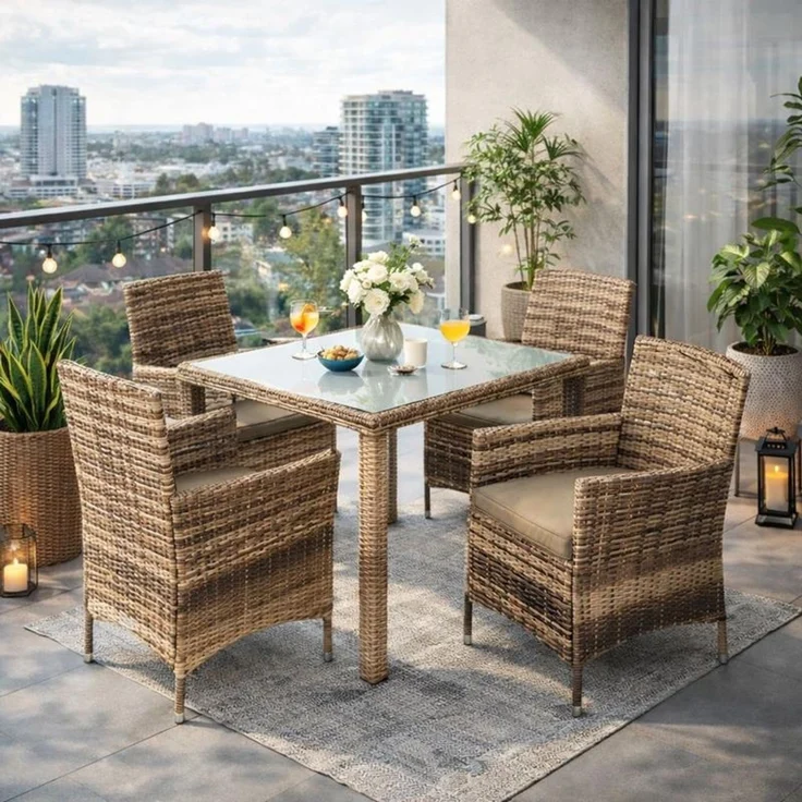 Polyrattan Sitzgruppe Gartenmöbel Set Rattan Gartenset Essgruppe Beige Braun – Bild 2