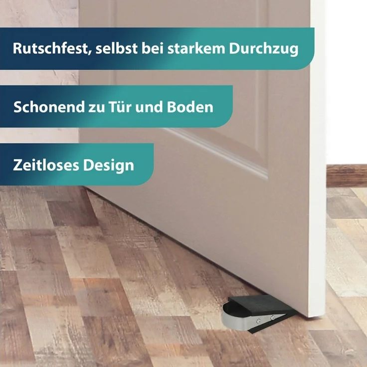 Westcott Türstopper in Keilform Schwarz 4 Stück | Gummi Türstopper mit Edelstahl Griff | Rutschfeste Unterfläche | Passend für alle Türen und Böden | 12cm x 5cm x 3cm | E-19000 00 – Bild 2