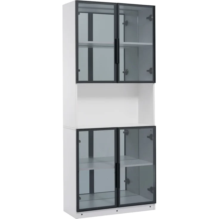 ZUBALIYA Vitrinenschrank 2er-Set, 140 x 30 x 170 cm, Glasvitrine mit LED-Beleuchtung und Spiegelrückwand, Vitrinenschrank mit grauen ESG-Glastüren, Hochschrank für Wohnzimmer, Esszimmer, Küche und Büro – Bild 14