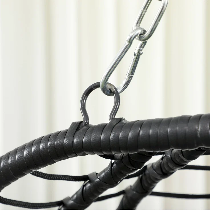 Hängesessel 102 x 102 x 195 cm aus PE-Rattan mit Gestell, Kissen und Schutzhülle – Schwarz – Bild 7