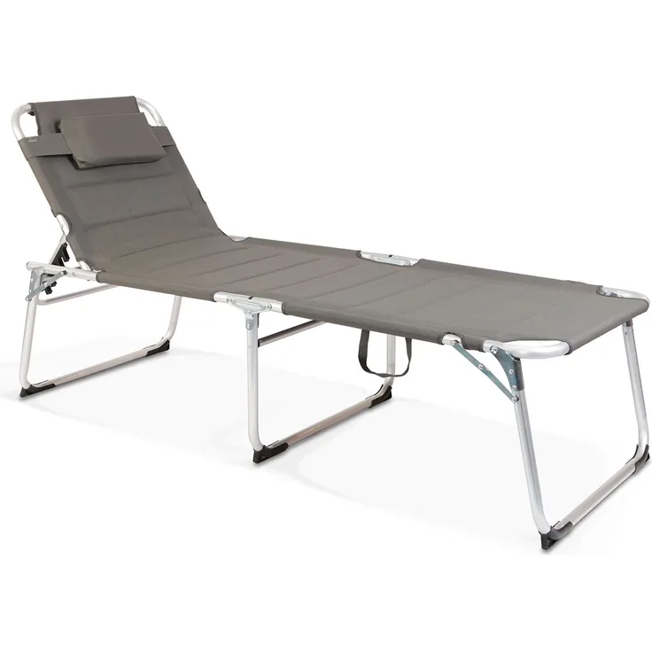 XXL Aluminium Gartenliege Sonnenliege gepolstert mit Kopfkissen klappbar 200 cm Grau