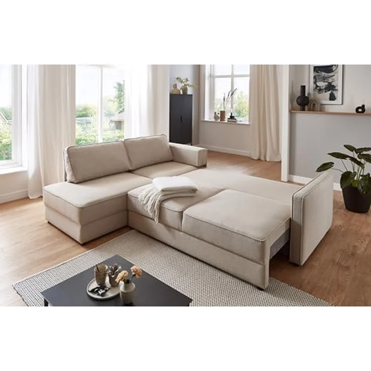 ATLANTIC home collection Eckgarnitur Chill, inkl. Schlaffunktion (ca. 135x230 cm), inkl. Bettkasten, frei im Raum stellbar, Wellenunterfederung, Ecke Links – Bild 6