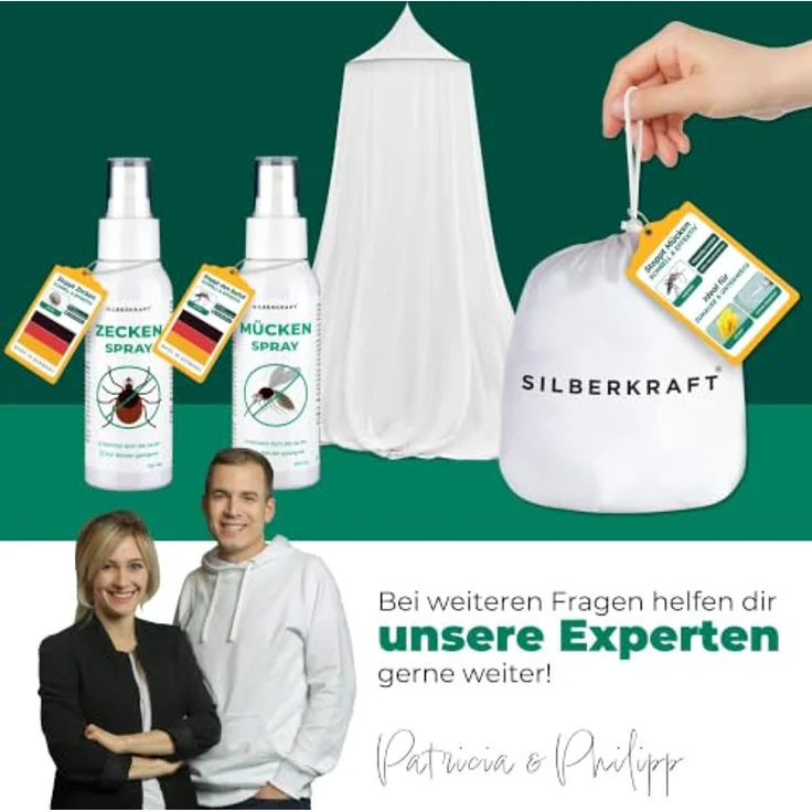 Silberkraft Moskitonetz mit Klebehaken, reißfestes Polyester, für Bett, Reisen und Camping, 225er Mesh, 1-tlg, mit Tragebeutel – Bild 9