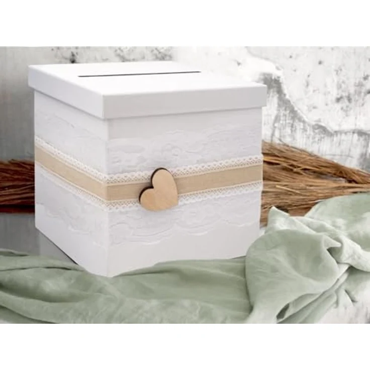 ZauberDeko Geschenkbox Briefbox Kartenbox Vintage Herz Spitze Hochzeit Geldgeschenk Weiß – Bild 2
