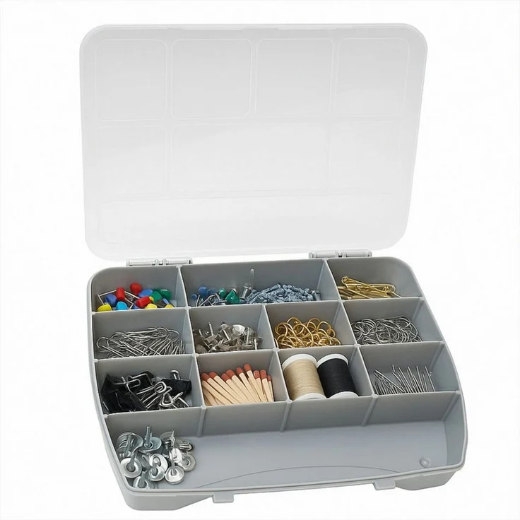 Koopman Aufbewahrungsbox Multibox 12 Fächer Sortieren Deckel (Stück, 1 St, Packung), Blau, Klappdeckel, 25x20x4cm, Robust, Durchsichtig – Bild 3