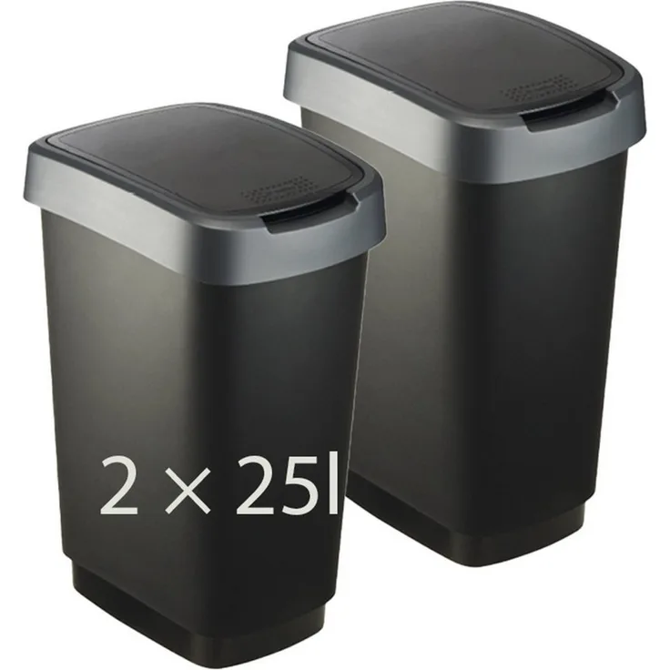 ROTHO Mülleimer TWIST 2er-Set Abfalleimer 25l - 2-in-1 Deckel - ideale Mülltrennung, ideal für Mülltrennung & Recycling