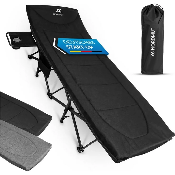 Nordmut Feldbett Klappbar mit Matratze, Campingbett Gästebett, Outdoor Erwachsene (Spar-Set, 1-St, Nordmut Kebne mit Auflage, Nachttisch & Tragetasche) mit Auflage, Tragetasche, Seitentasche, Nachttisch, 200 kg belastbar – Bild 1
