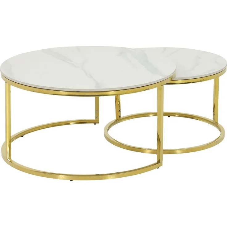 Couchtisch 2er-Set Juelich / Joel CT, Grau, Weiß, Gold