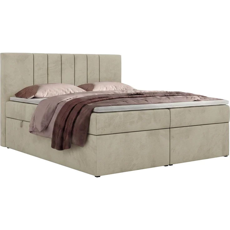 Boxspringbett INERO 140 x 200 mit Matratze H4 und Topper T25, 7-Zonen-Multipocket-Kern, zwei Bettkästen, Doppelbett, gepolstert Kopfteil - Beige Velvet – Bild 7