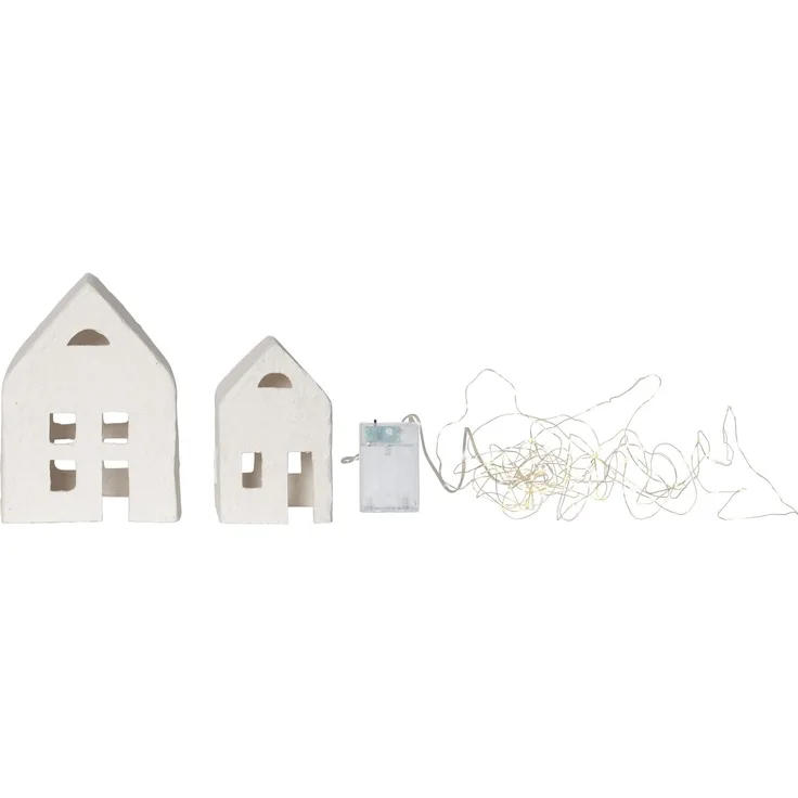 LED Lichthäuser Plain aus Papier 2 Deko-Häuser weiß H 20cm L 140cm