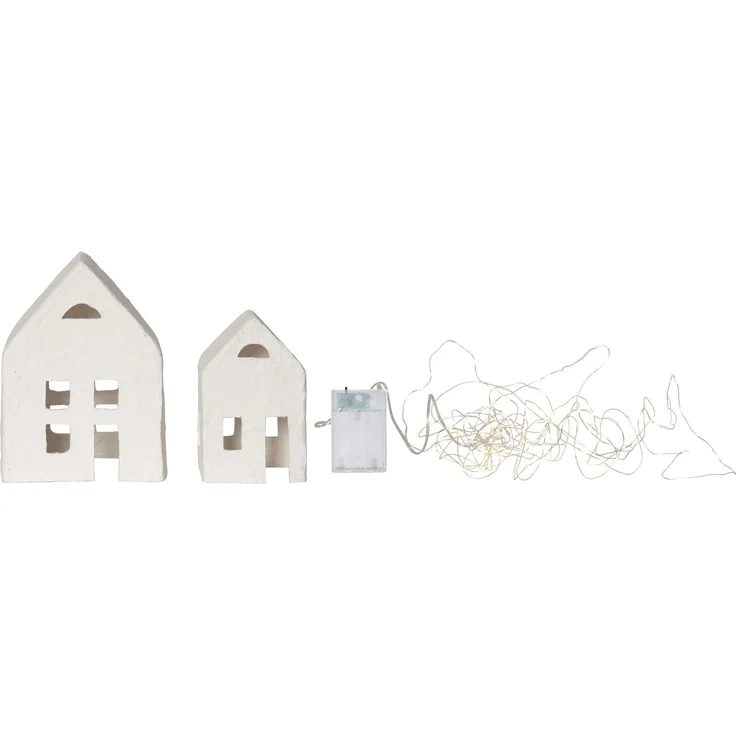 LED Lichthäuser Plain aus Papier 2 Deko-Häuser weiß H 20cm L 140cm