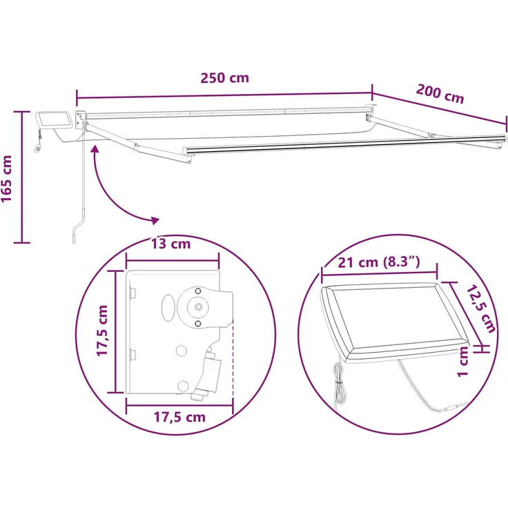 vidaXL Manuelle Gelenkarmmarkise mit LEDs Sand 3425560 – Bild 7