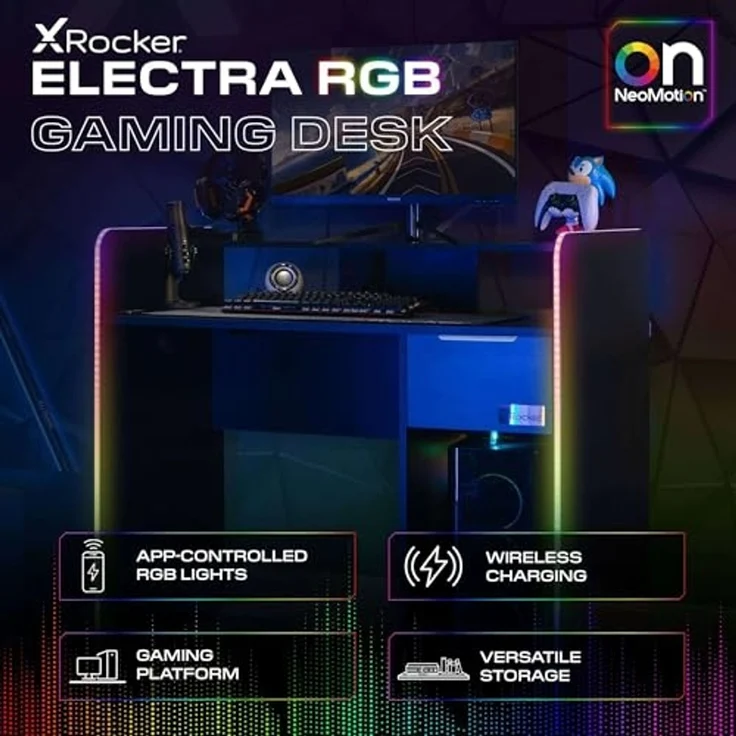 X Rocker Gamingtisch Electra Gaming Schreibtisch mit RGB-Beleuchtung & Wireless Charging – Bild 3