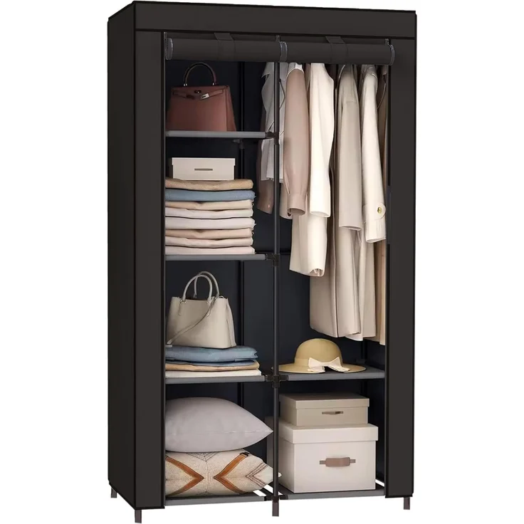 Brixy Kleiderschrank - Garderobenschrank - Kleiderschrank - Faltbar - Stoff Faltschrank - Campingschrank - 88 x 45 x 168 cm - Schwarz – Bild 1