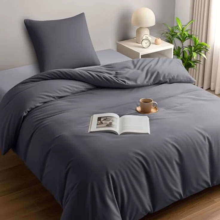 Utopia Bedding Bettwäsche 135x200 Set - Mikrofaser Bettbezug 135x200 cm + 1 Kissenbezug 80x80 cm - Grau – Bild 2