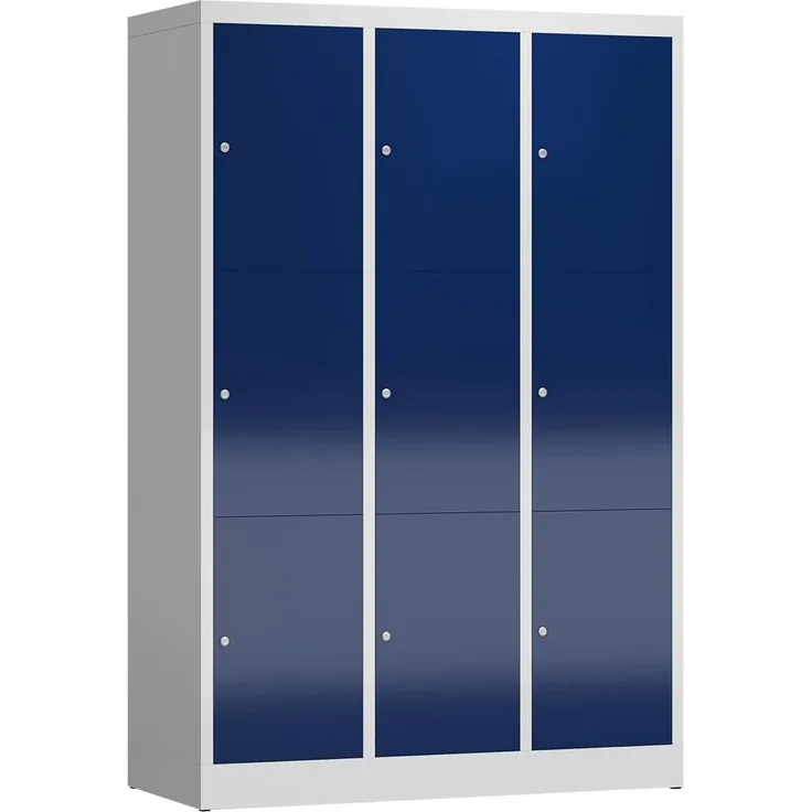 XL Spind Kleiderspind 3 Abteile 9 Fächer 1800 x 1200 x 500 mm, lichtgrau/enzianblau