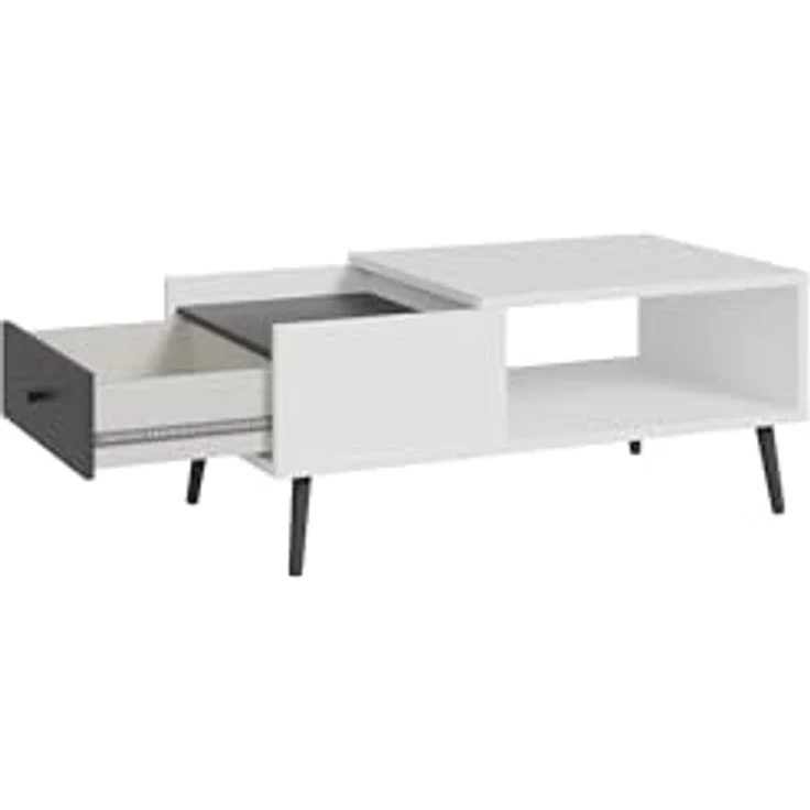 Forte HARLLSON, einfache Montage Dank EasyKlix by Couchtisch Weiß mit Uni Wolfram Grau, Wohnzimmertisch mit Schublade, skandinavischer Stil, Retro, 106 cm breit x 45 cm hoch x 60 cm tief – Bild 7