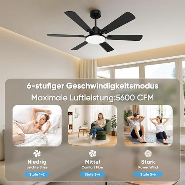 ROTTOGOON Deckenventilator mit Beleuchtung 132cm, Doppelseitige Flügeln – Bild 3