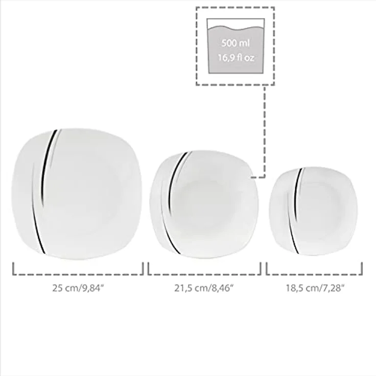 Sänger Bilgola Black Lines Kombiservice, Weiß, Porzellan, 25x4.5x25 cm, 24-teilig, Geschirr Set für Speisen und Getränke – Bild 4