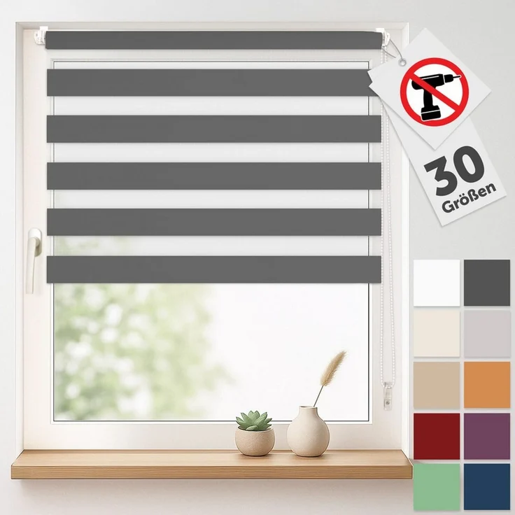 Doppelrollo Doppelrollo Klemmfix ohne Bohren, Blumtal, Klemmfix, individuell einstellbare Rollos – Bild 5