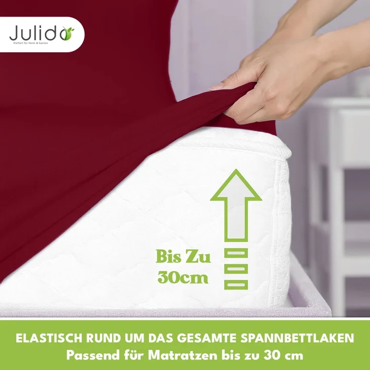 Jersey Spannbettlaken 140-160x200 100%Baumwolle weich bügelfrei komfort Bordeaux – Bild 3