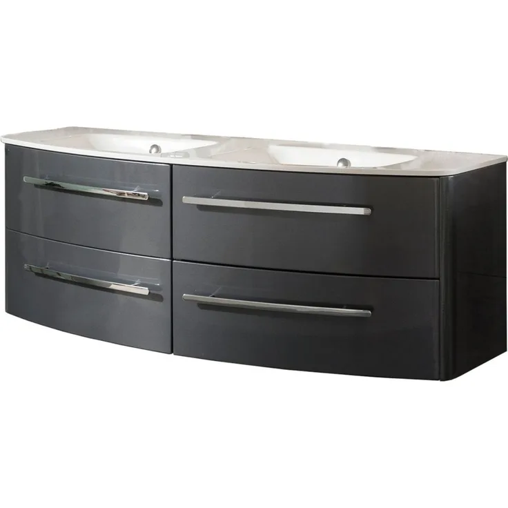Lanzet CLASSICO Badmöbel Set 2-teilig, Doppel-Waschtisch 140 cm breit, Anthrazit, Weiß
