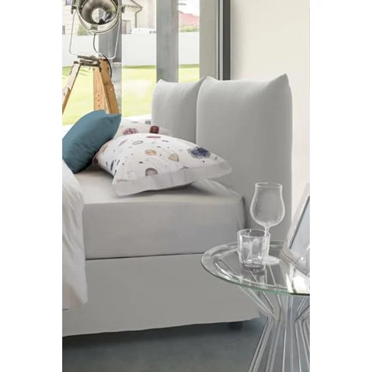 Talamo Italia - Cristel-Doppelbett, Bettkasten mit Stoffbezug, 100% Made in Italy, Öffnung vorne, inklusive Matratze 160 x 190 cm, Weiß – Bild 4
