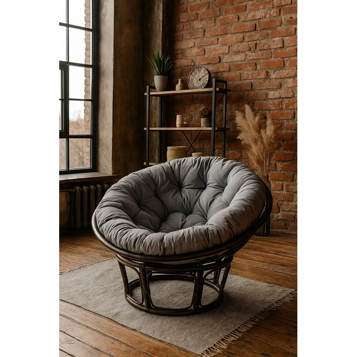 Papasansessel, Relaxsessel aus Rattan handgearbeitet, Ø 100cm, schwarz – Bild 4