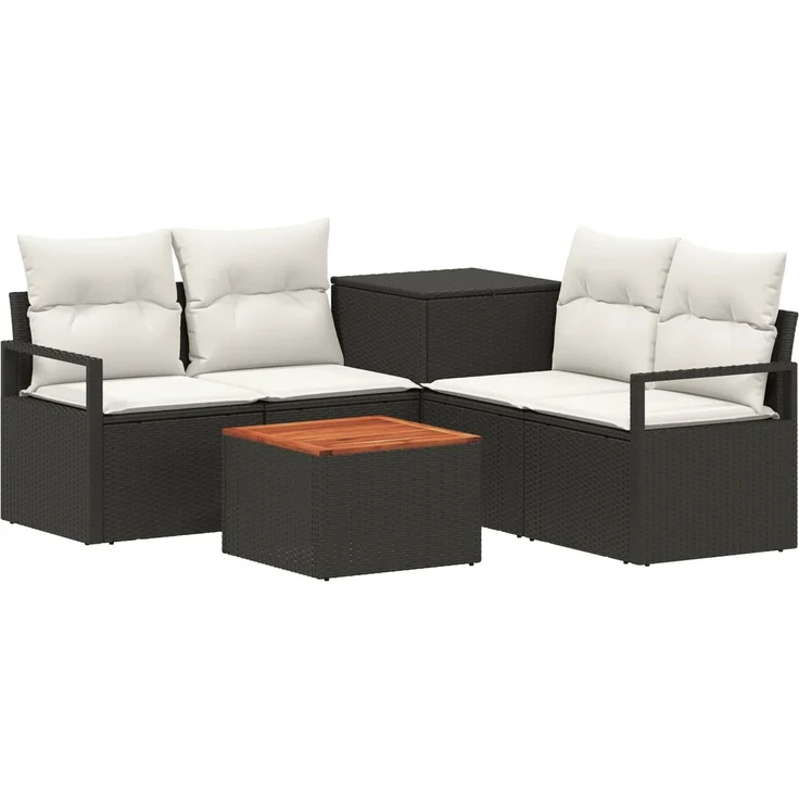 vidaXL Sofa Set 6 stk. Schwarz und Cremeweiß Polyrattan und Stahl 3447233 – Bild 2