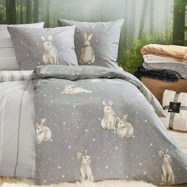 Irisette Biber Bettwäsche Dublin 8026-11 Hase Schneehase Grau 135x200 – Bild 2