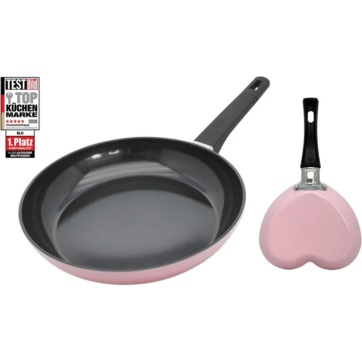 Elo Basic Bratpfanne Basic Pfanne + Gratis Mini Herzpfanne, Aluminium (Set, 2-tlg), aussen rosé Silicon Polyester beschichtet – Bild 1