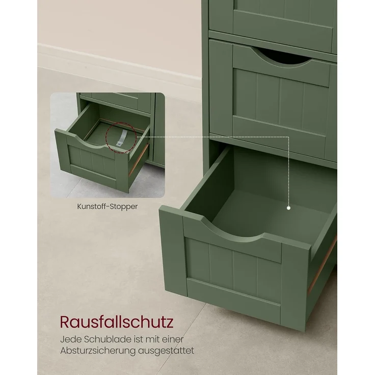 VASAGLE Badezimmerschrank, schmaler Badschrank, Beistellschrank, Kommode, mit 4 Schubladen, Schranktür, verstellbare Ablage, 30 x 55 x 82 cm, waldgrün LHC041C01 – Bild 7