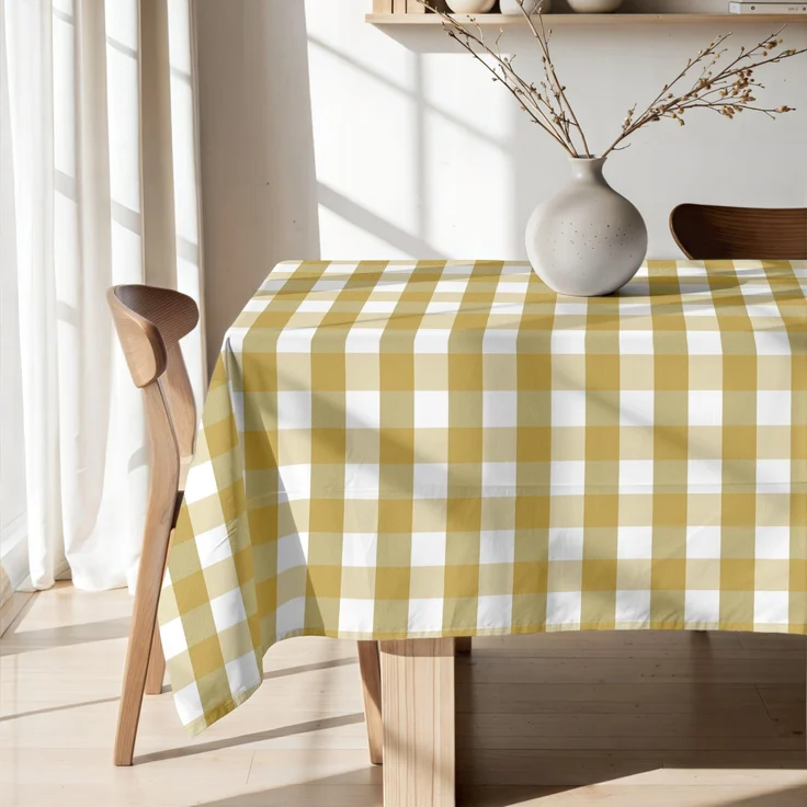 Belum Tischdecke, harzbeschichtet, schmutzabweisend, kariert, Vichy-Größe, 140 x 140 cm, fleckenabweisende Tischdecke, Vichy Senf, Tischdecke aus 100% Bio-Baumwolle – Bild 1