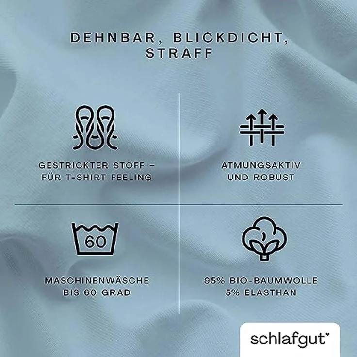 Schlafgut 'PURE TOPPER' Spannbettlaken, für Topper bis 10 cm Höhe, Blue Light, M 120x200cm - 130x220cm, 100% Bio-Baumwolle – Bild 3