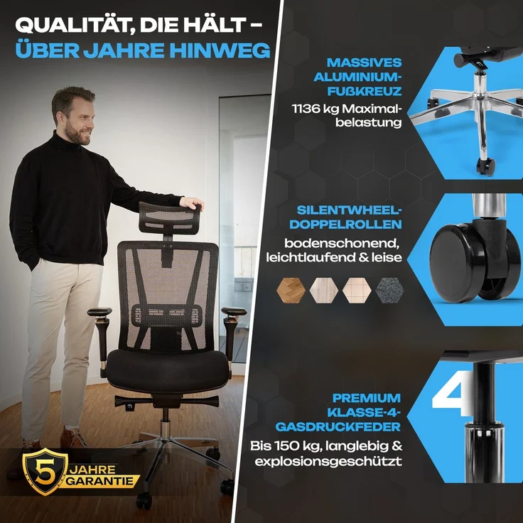 VALKENSTOL M8 - Premium Ergonomischer Bürostuhl Für Große Nutzer Bis 2,00 Meter – Bild 5