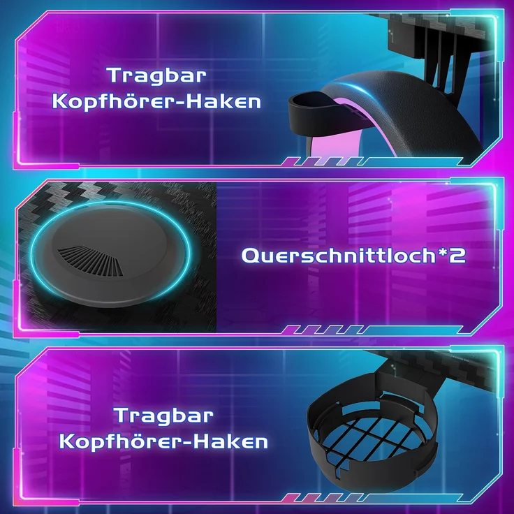 Devoko Gaming Tisch Holzwerkstoff und Metall Schwarz 160 x 60 x 72 cm – Bild 7