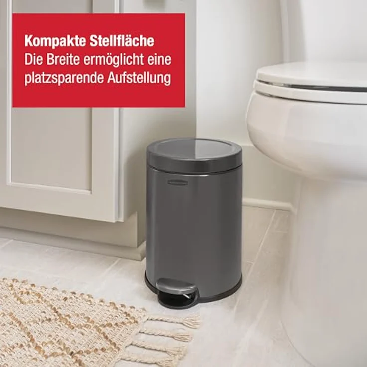 Rubbermaid Runder Step-On Mülleimer 6L, Anthrazit Edelstahl – Kompakter Pedaleimer mit langsam schließendem Deckel und entnehmbarem Einsatz für Bad, Küche und Büro – 2179250 – Bild 3