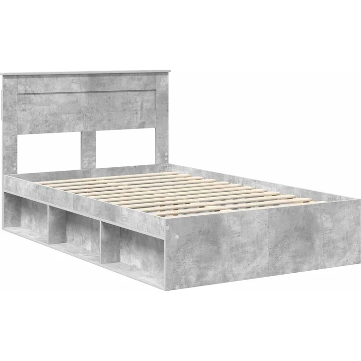 vidaXL Bettrahmen Beton Grau 135 x 190 cm Massives Kiefernholz 3409770 – Bild 3