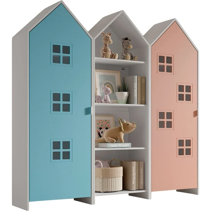 Kleiderschrank >CASAMI BRUGES< in Korpus Weiß / Front Blau u. Pink, MDF – Bild 2