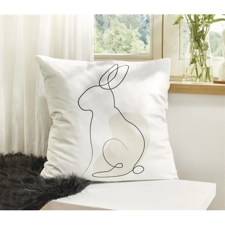 Kissenhülle Hase "Modern" 45x45 cm, weiß, kuschelweiche Samtoptik, Osterkissen-Bezug, Kissenbezug, Zierkissenbezug