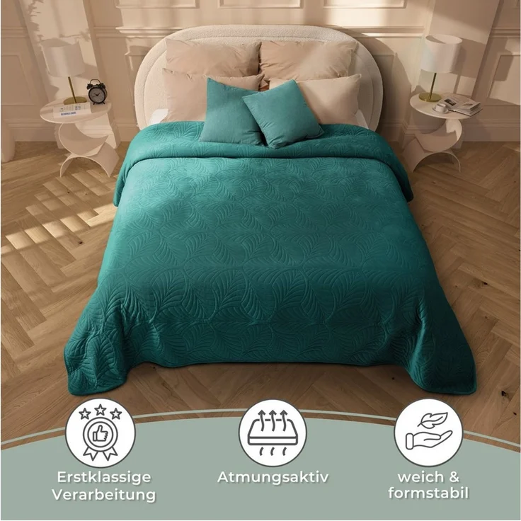 Gräfenstayn Tagesdecke Gräfenstayn Premium Tagesdecke mit nahtloser Steppung & Blatt-Design, Gräfenstayn Premium Tagesdecke mit nahtloser Steppung & Blatt-Design – Bild 4