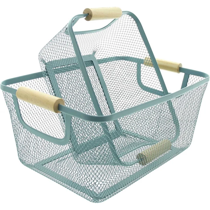 Dekoleidenschaft Aufbewahrungskorb "Blue" Metall in blau, Drahtkorb, Bambusgriffe, Ordnungsbox, Obstkorb (2 St, im Set), Regalkorb, Treppenkorb, Aufbewahrungskiste, Gemüsekorb – Bild 3