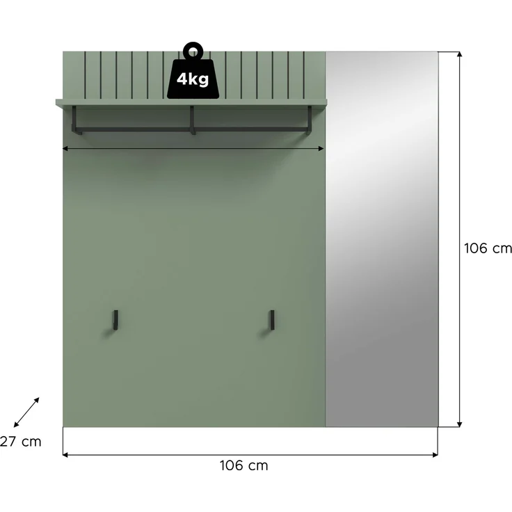 Garderobenpaneel (B/H/T: 106x106x27 cm) in Spiegelglas – Bild 4
