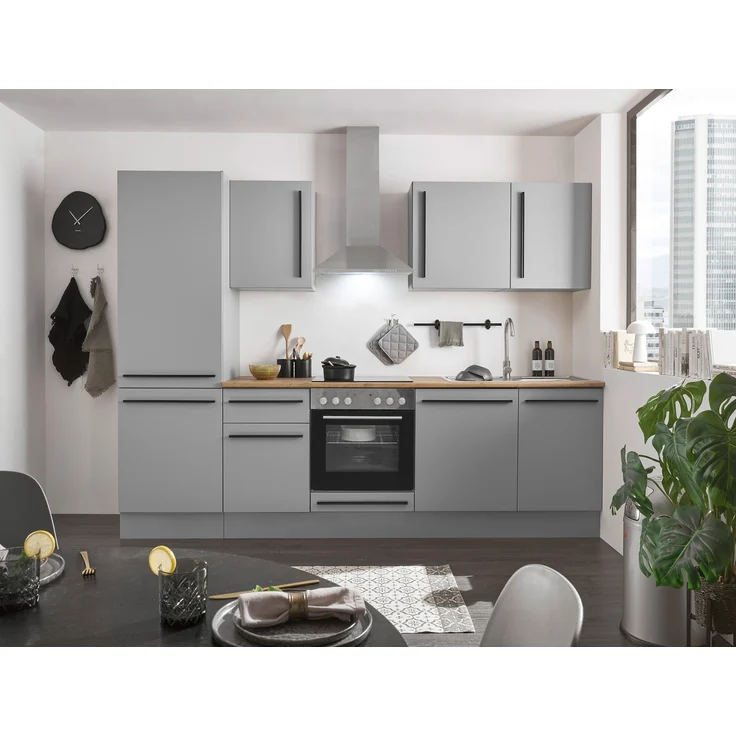 Küchenzeile >Denver< E-Geräte, Spülbecken, Grau / Grau matt - 280x211x60cm (BxHxT) – Bild 5